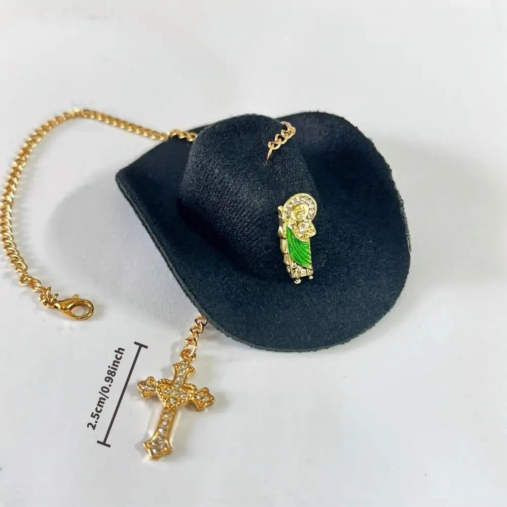 St. Jude Car Blessing Charm. Handmade Protection Gift Decoration, Black Sombrero Car Ornament Car Trinkets