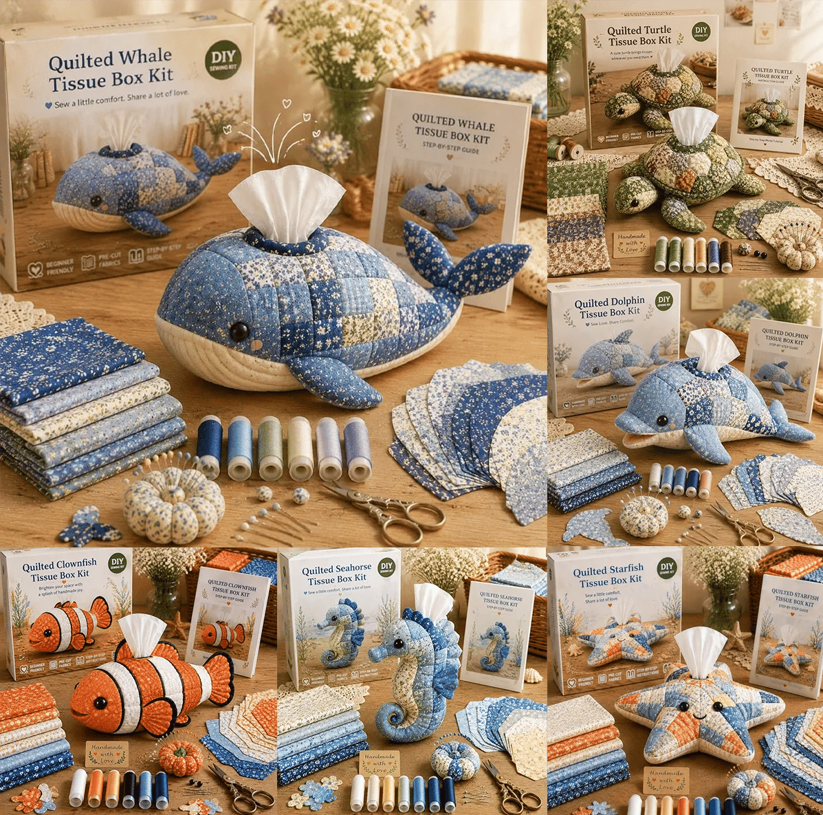 🎉🧵 "Clever Hands" Ocean Animals DIY Tissue Box Craft Kit