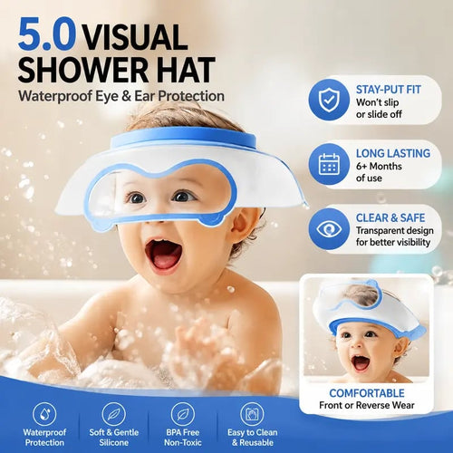 ✨ 2026 Upgrade Transparent Baby Shower Cap | Adjustable Eye & Ear Protection Bath Visor