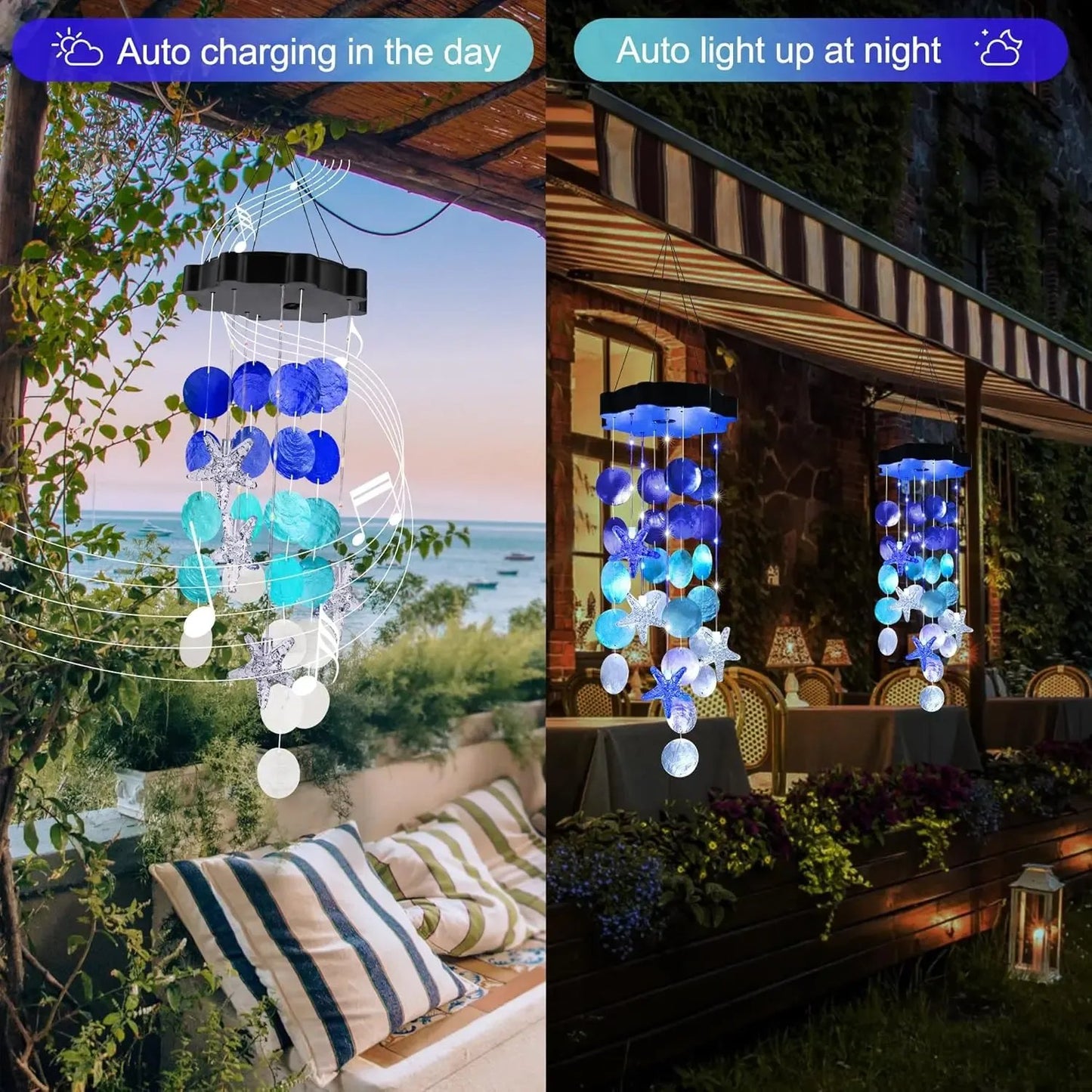 ✨Summer Garden Decor✨Colorful Solar Outdoor Shell Wind Chime Hanging Light!