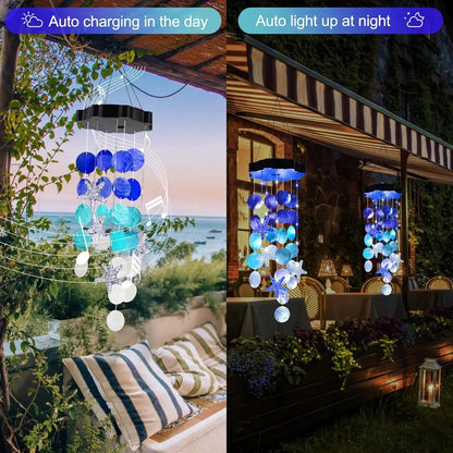 ✨Summer Garden Decor✨Colorful Solar Outdoor Shell Wind Chime Hanging Light!