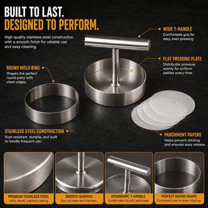 🍔 BBQ FAVORITE | Manual Burger Patty Press – Uniform Round Patties for Grilling, Meal Prep & Home Cooking