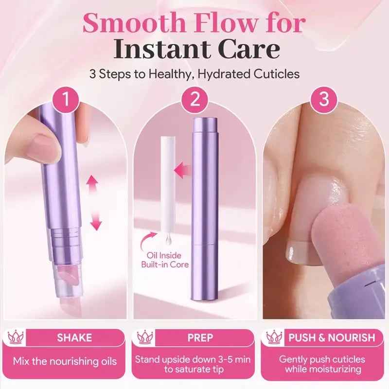 Ceramic Cuticle Oil Pusher Pen, 3.5ml Nourishing Essential Oil for Dry & Damaged Nails