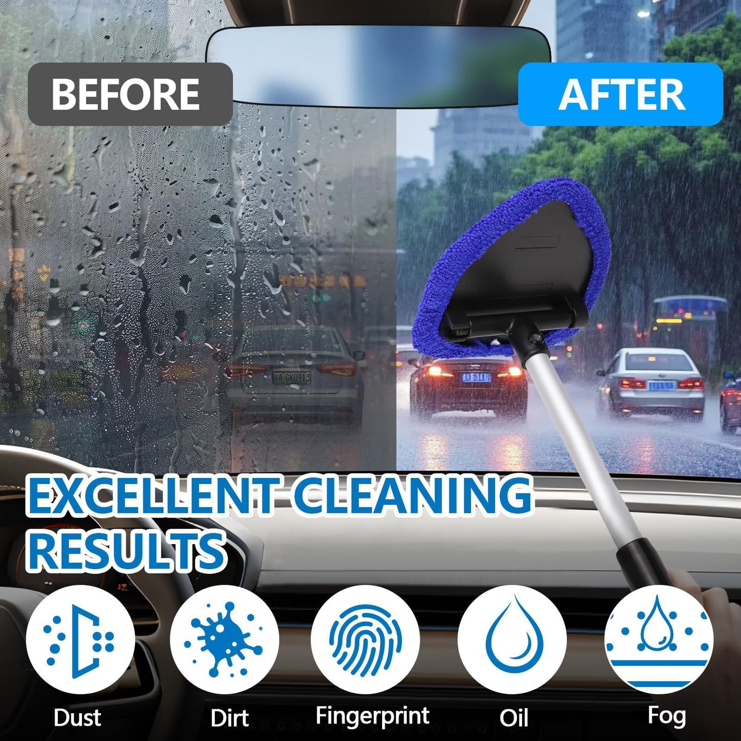 ⏰Final 3 Hours  : Only $6.6 Each!-Microfiber Car Windshield Cleaning Tool with Extendable Handle