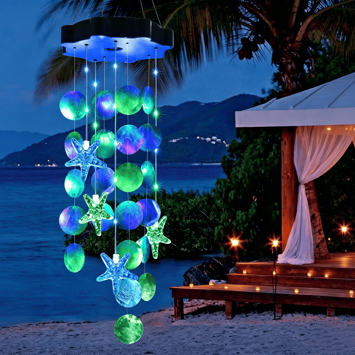 ✨Summer Garden Decor✨Colorful Solar Outdoor Shell Wind Chime Hanging Light!