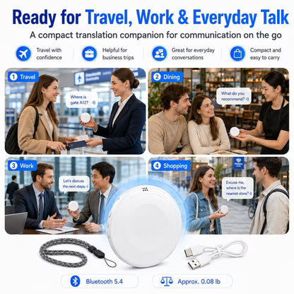 Portable Wireless Bluetooth AI Language Translator Pen - Hands-Free Spanish & English Practice Companion, 162-Language Support, Accent Adaptation for Restaurant Scenarios, Electronic Learning Smart Tutor