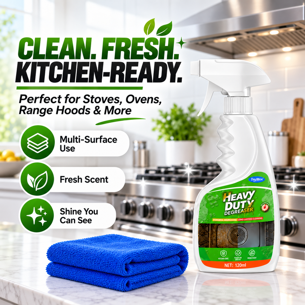 🧽 Heavy Duty Kitchen Degreaser – Spray, Wipe & Cut Through Tough Grease ✨🛒