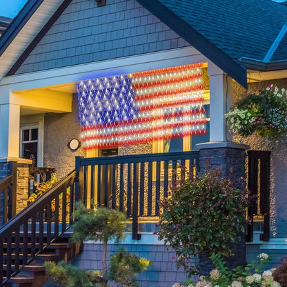 Solar American Flag Net Lights – Waterproof Outdoor LED Patriotic Decorations for 4th of July & Memorial Day
