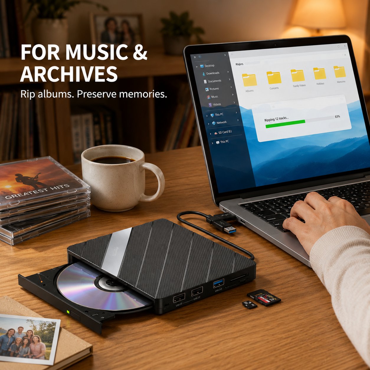 💿 Retro 5‑in‑1 External CD/DVD Drive & Hub