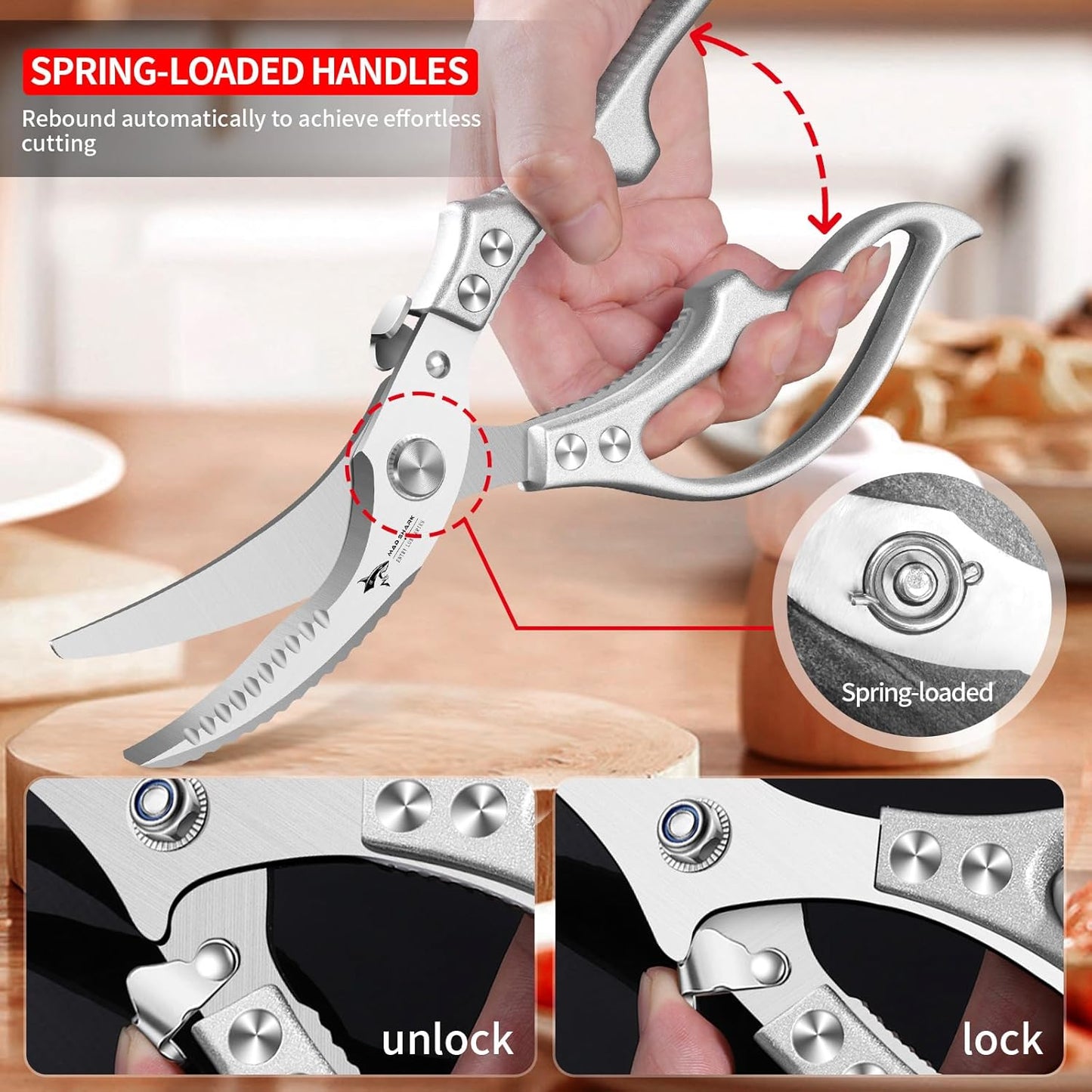 ✂️ Heavy-Duty Multifunction Kitchen Shears -Fish Scaler🐟 Bottle Opener🍾Safety Lock 🔪
