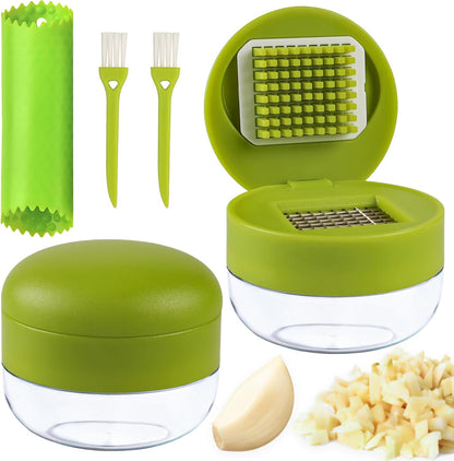 Garlic Press Stainless Steel, Garlic Mincer Crusher with Peeler and Cleaning Brush, Garlic Chopper Mini Kitchen Tool