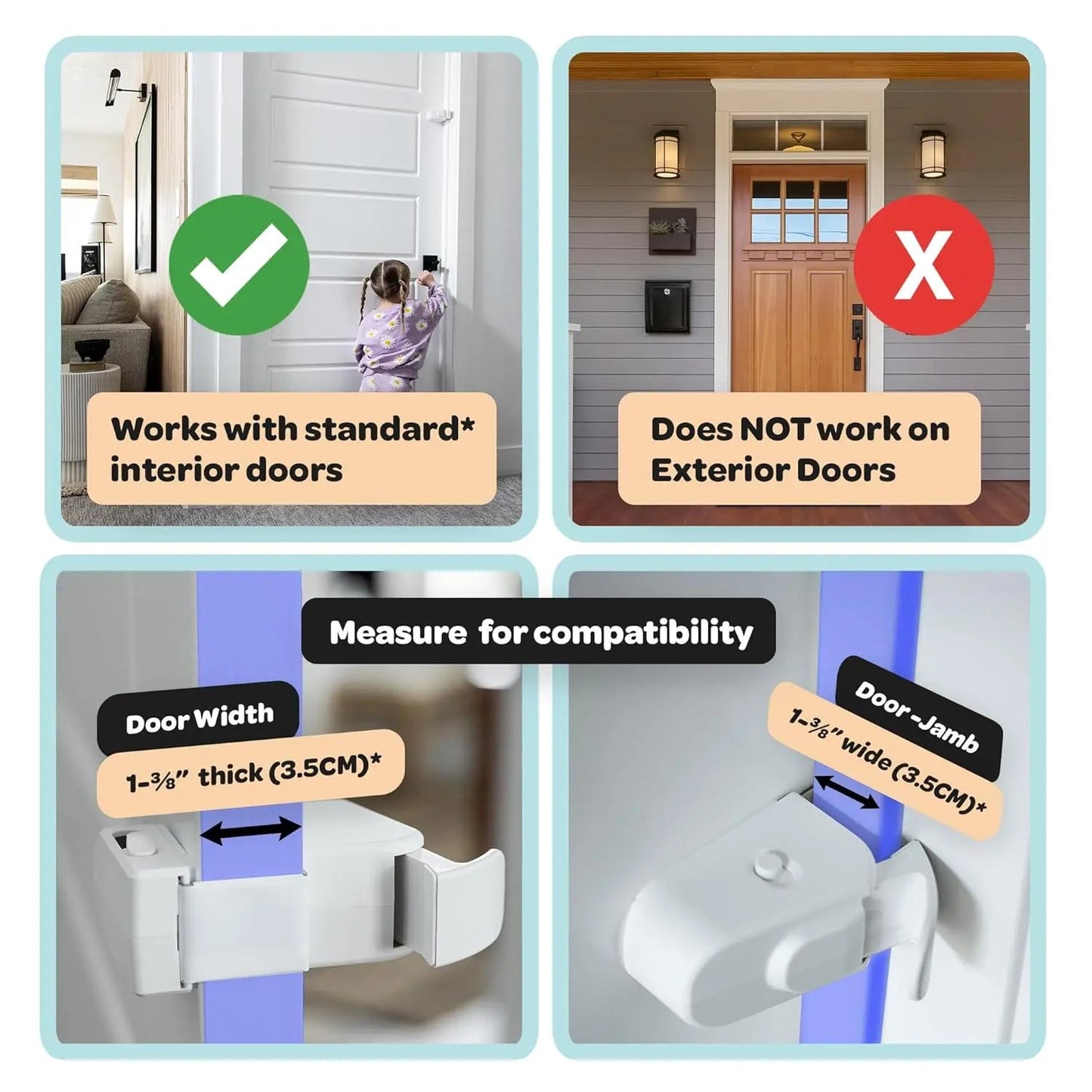 HugLock Snap-On Childproof Door Lock - No Drill, No Adhesive Interior Door Safety Latch, Out-of-Reach Toddler Proof Lock (Unlocks from Both Sides)