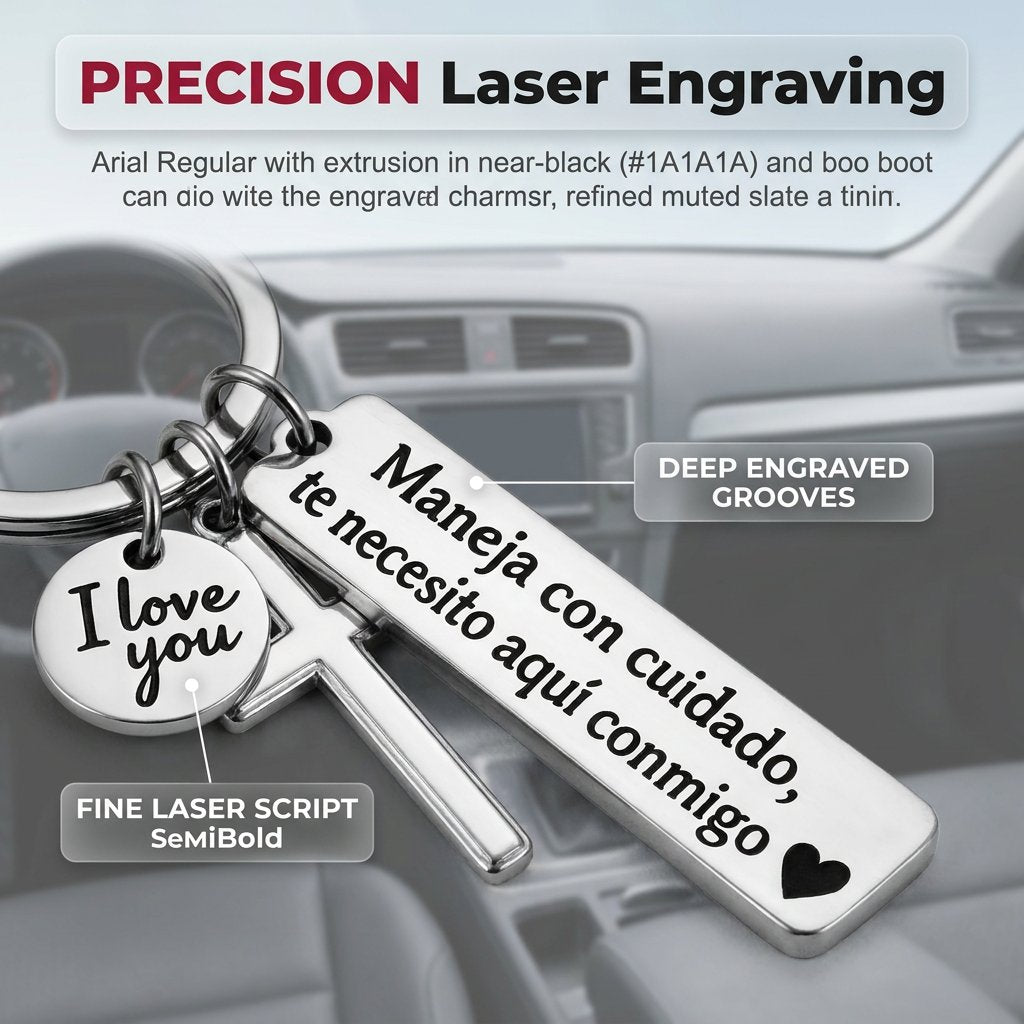Keychain with Cross and "I Love You" Charm – Stainless Steel "Drive Safely" Ring (Spanish Inscription)