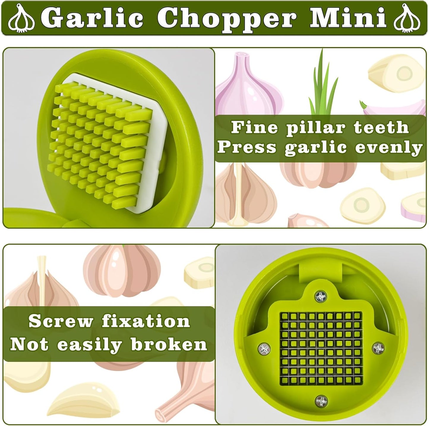 Garlic Press Stainless Steel, Garlic Mincer Crusher with Peeler and Cleaning Brush, Garlic Chopper Mini Kitchen Tool