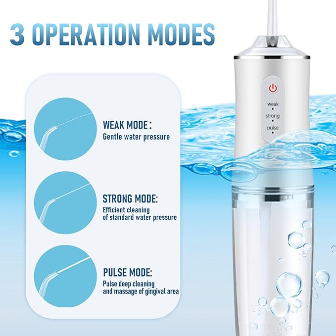 🔥Electric Water Flosser Cordless for Teeth 3 Modes 4 Jet Tips Cleaning