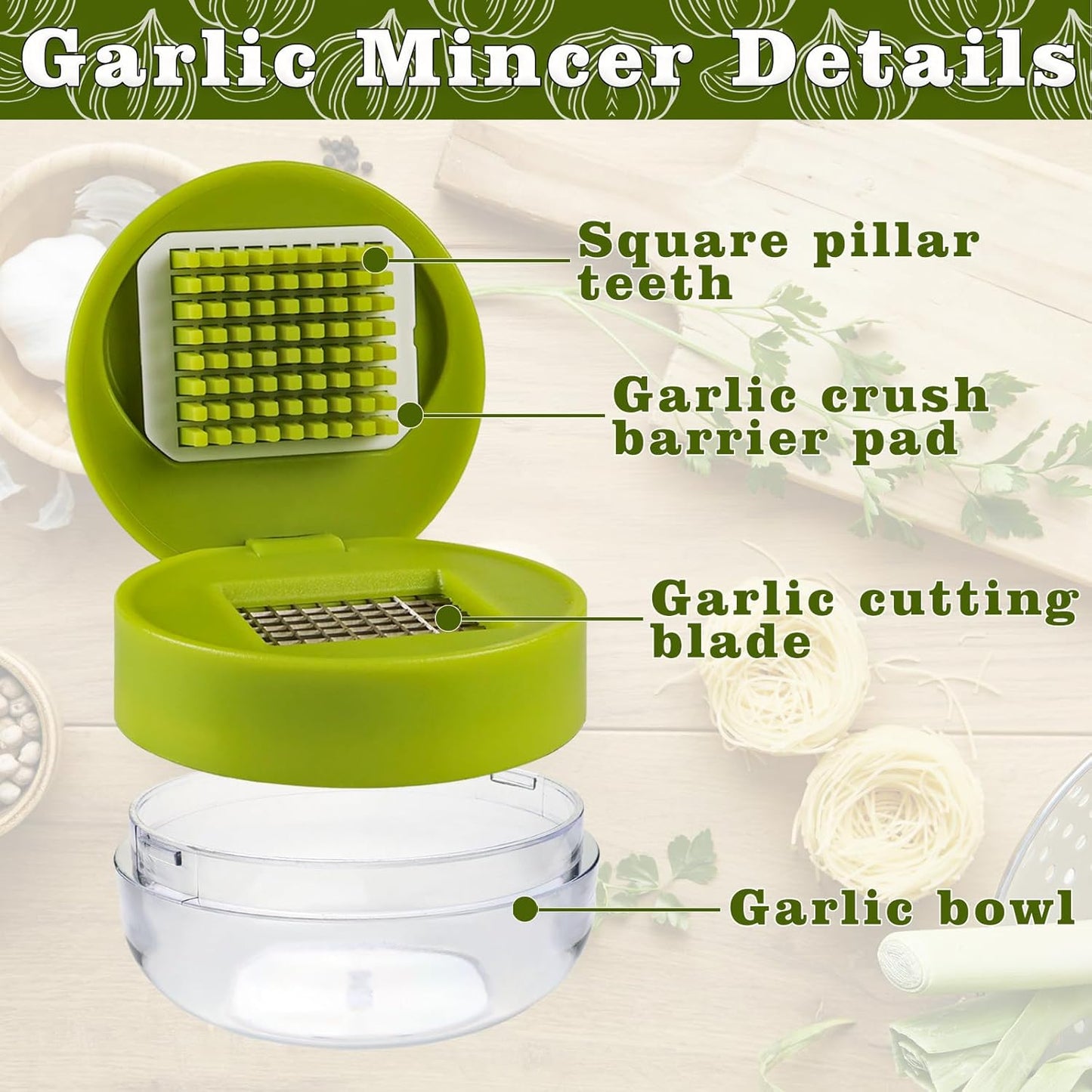 Garlic Press Stainless Steel, Garlic Mincer Crusher with Peeler and Cleaning Brush, Garlic Chopper Mini Kitchen Tool