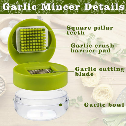Garlic Press Stainless Steel, Garlic Mincer Crusher with Peeler and Cleaning Brush, Garlic Chopper Mini Kitchen Tool