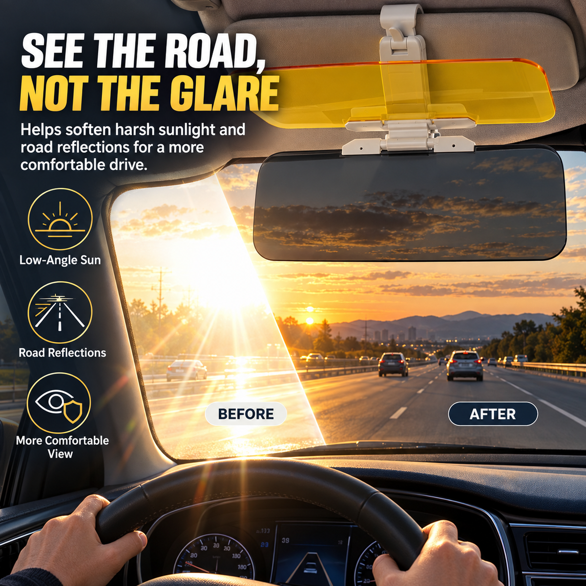 ☀️ 2-in-1 Day & Night Anti-Glare Car Visor Extender