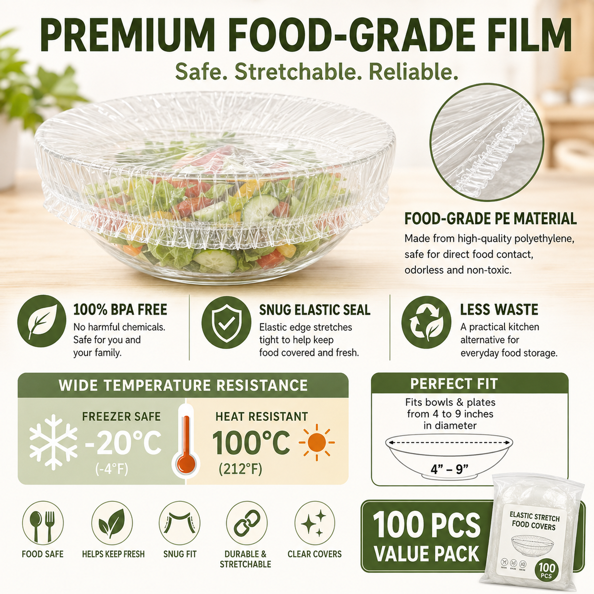 100PCS Disposable Stretch Food Covers for Bowls & Plates🛒