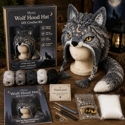 🐉🧶 Fantasy Hood Hat DIY Crochet Kit – Stitch Your Own Magical Character