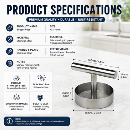 🍔 BBQ FAVORITE | Manual Burger Patty Press – Uniform Round Patties for Grilling, Meal Prep & Home Cooking
