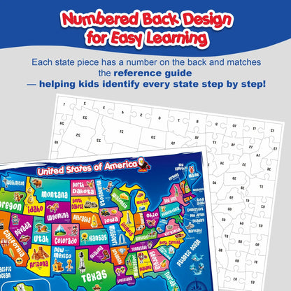 🧩103 Piece USA Map Puzzle for Kids Ages 4-8 - 18x24 Large Floor Puzzle