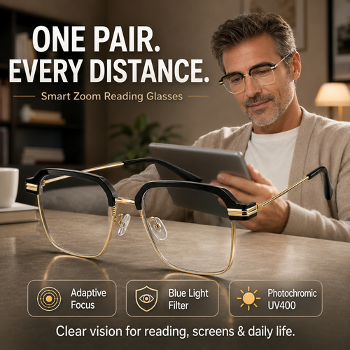 Smart Zoom Reading Glasses – Auto Adjust Focus & Blue Light Protection