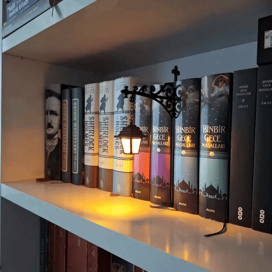 Aesthetic Library Lantern Bookcase Light — Cozy Warm Glow Decorative Mini Lamp, Elegant Metal Night Light for Bookshelf, Reading Nook & Study Room