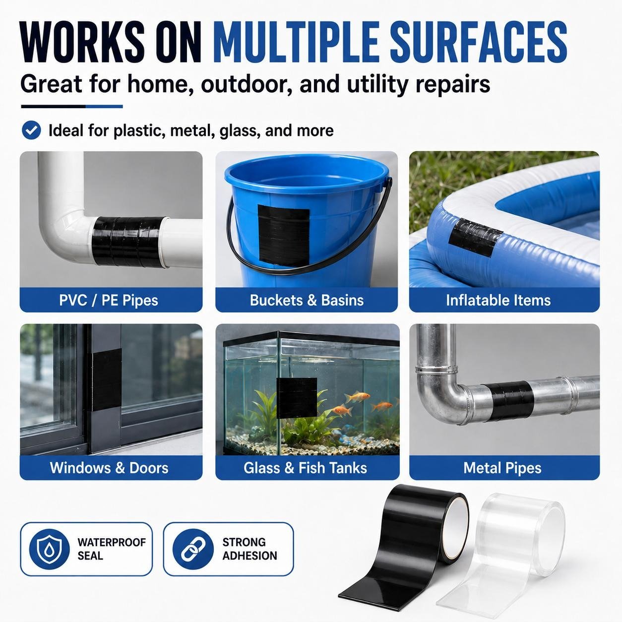 💧 Waterproof Repair  – Self-Adhesive PVC Leak Sealing Tape for Pipes, Hoses, Buckets & Outdoor Repairs
