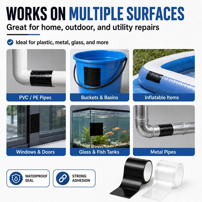 💧 Waterproof Repair  – Self-Adhesive PVC Leak Sealing Tape for Pipes, Hoses, Buckets & Outdoor Repairs