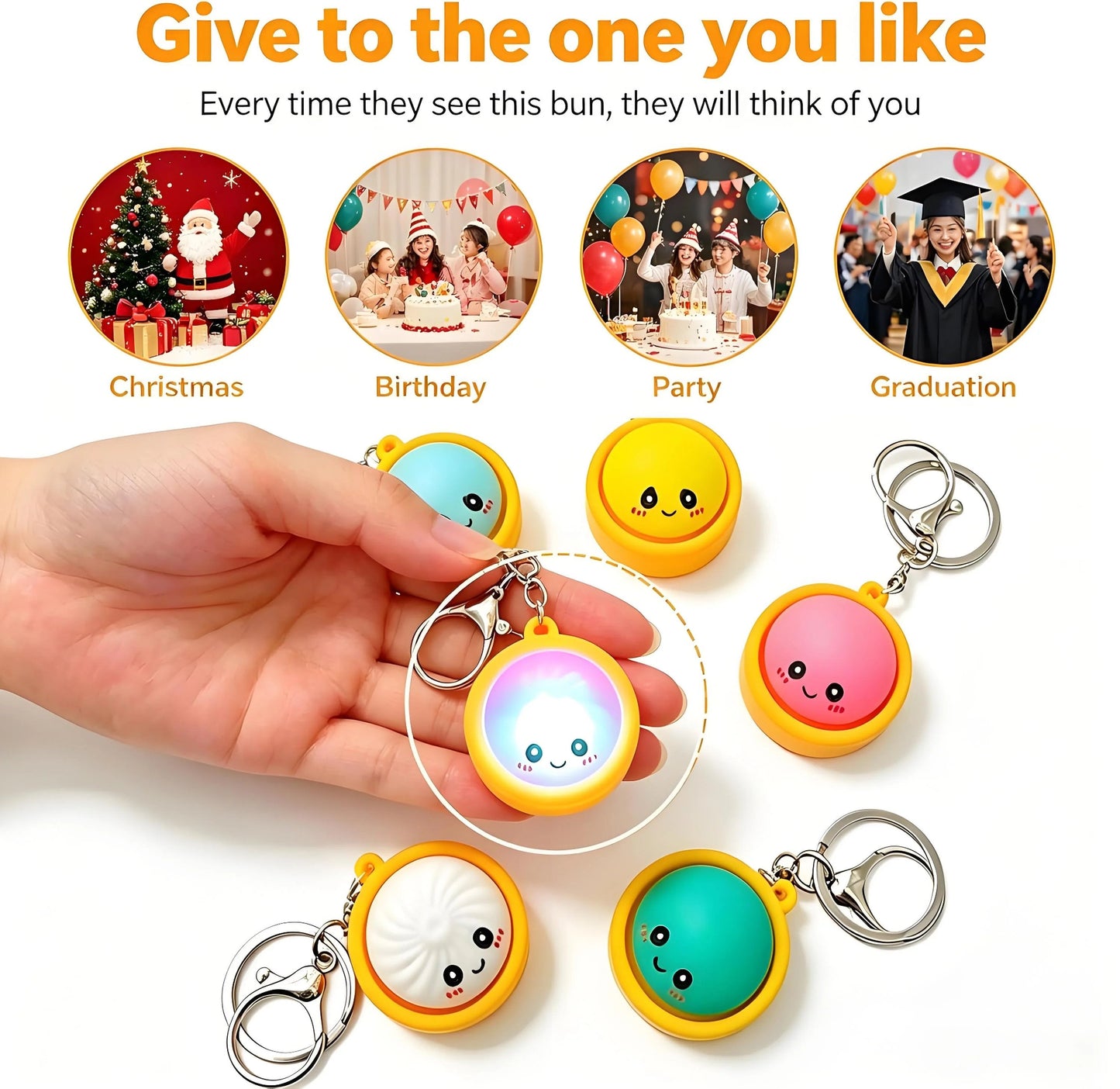 Cute Dumpling Pressable Fidget Keychain - touch sensing light