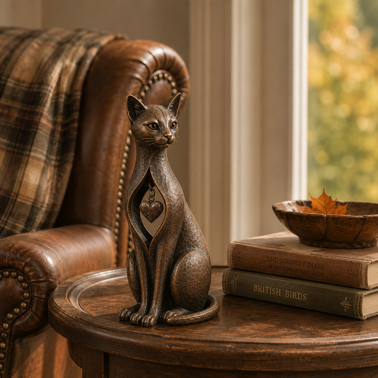 Heritage Heart Sphynx Sculpture – Vintage Iron Cat Accent for Timeless Interiors