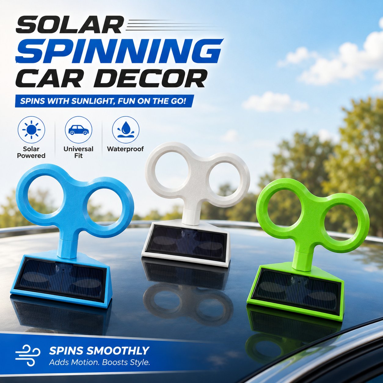 Solar-Powered Spinning Wind-Up Key Car Roof Decoration