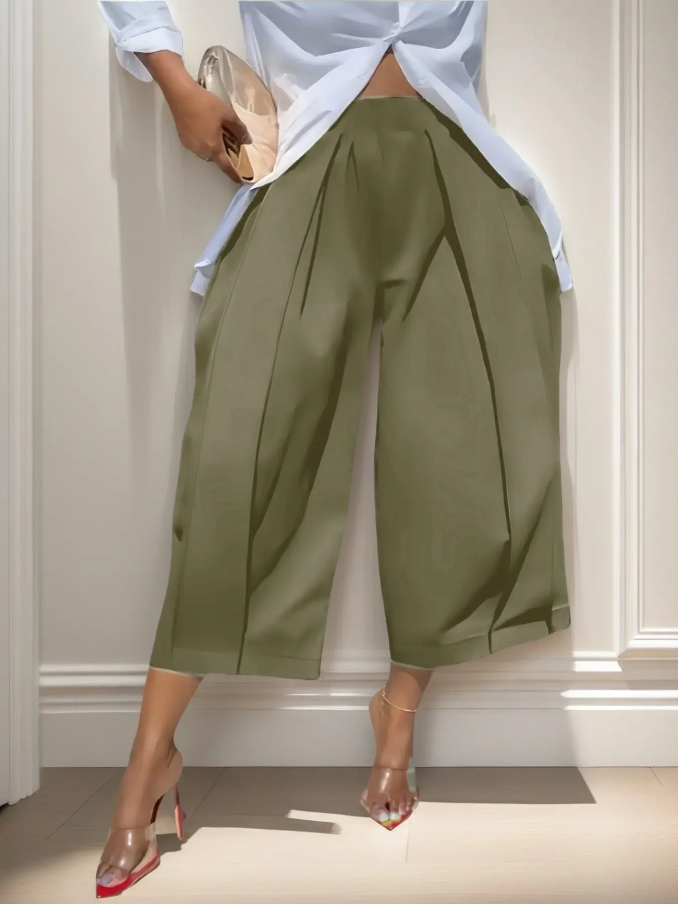 Women's Loose Solid Color Capri-Pants CroppedTrousers, 100% Cotton Summer ComfortableBreathable Fabric, Daily Versatile ElasticWaistband Lantern Pants with Pockets BottomsWomenswear Casual Bridal Basic Minimalist Casual Chic Bottoms