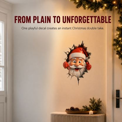 🎅 Santa Breaking Through Wall Decal – Funny Christmas Illusion Sticker