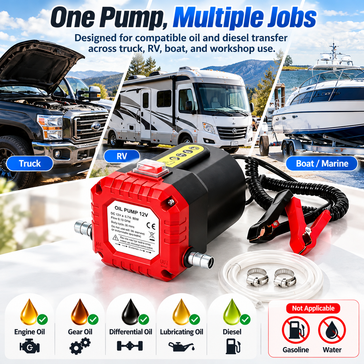 🔥 12V 80W Electric Oil Extractor Pump – Engine Oil & Gear Oil Transfer Kit with Hoses