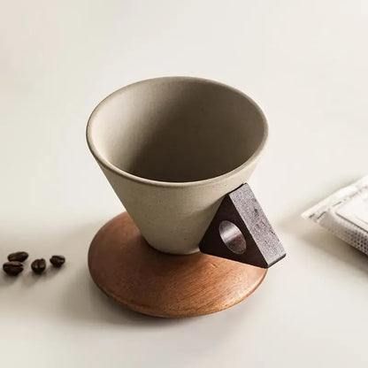 Hot 48% OFF☕✨ Conical Ceramic Coffee Cup with Acacia Wood Base