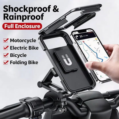🚴 Waterproof Bike Phone Mount – 360° Rotating Shockproof Handlebar Holder for 4–6.7' Phones