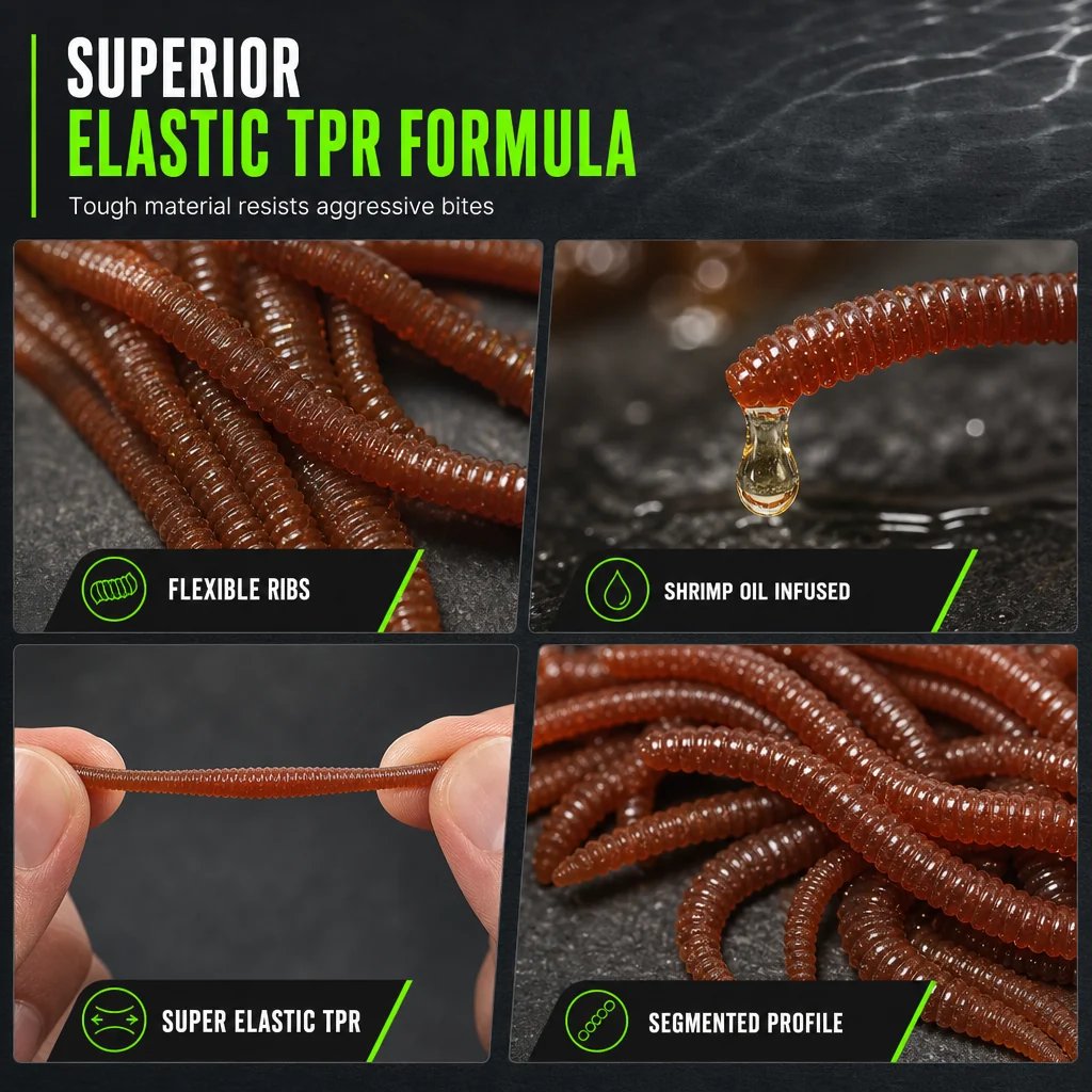 📍Simulation Earthworm Soft Fishing Lures Shrimp Scented Artificial Worm Baits for Freshwater and Saltwater Pack of 50 or 100
