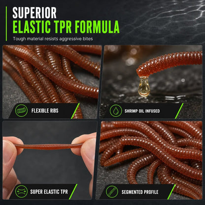 📍Simulation Earthworm Soft Fishing Lures Shrimp Scented Artificial Worm Baits for Freshwater and Saltwater Pack of 50 or 100