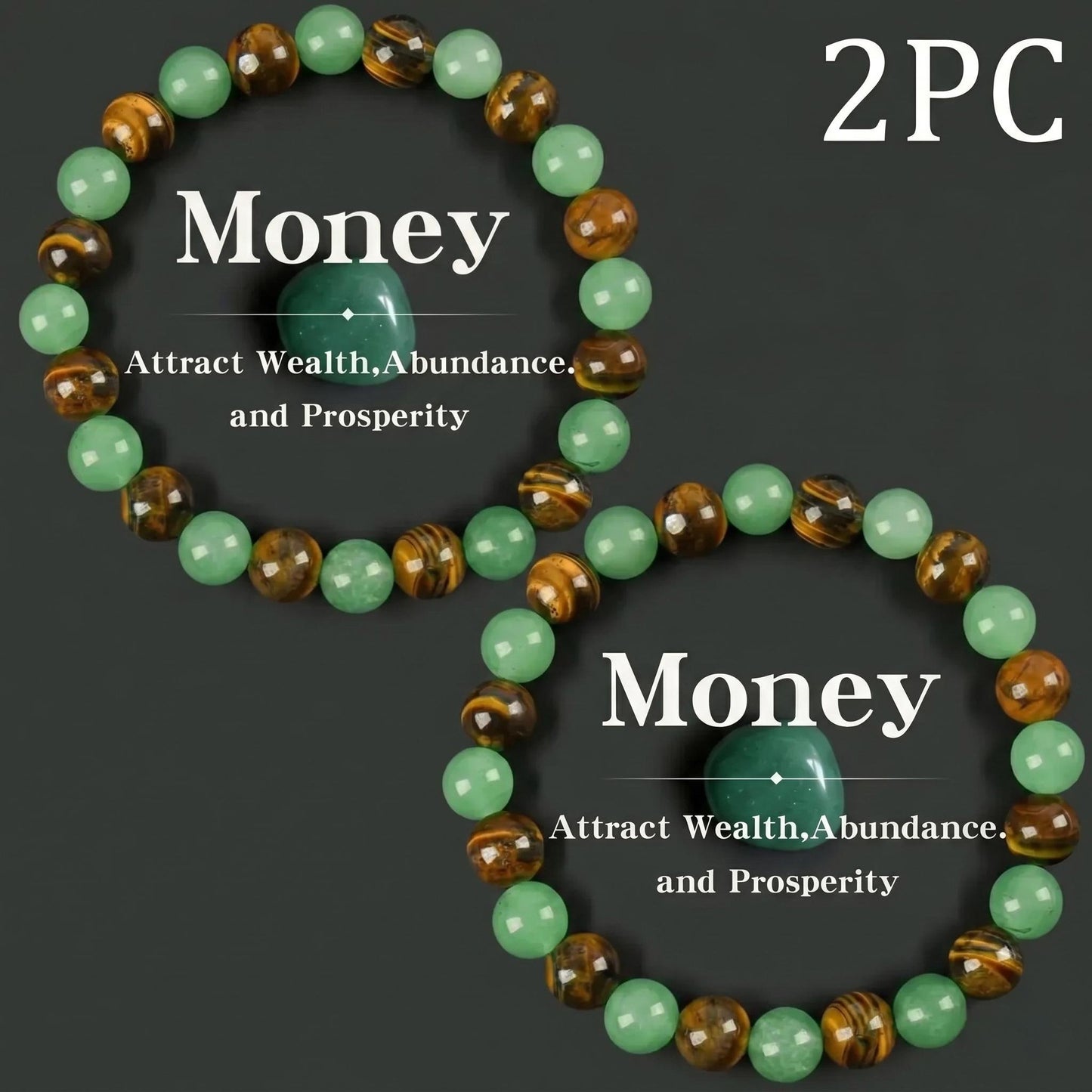 💙 Money Attraction Green Aventurine & Tiger Eye Elastic Crystal Bracelet for Men Women, Friendship Daily Wear