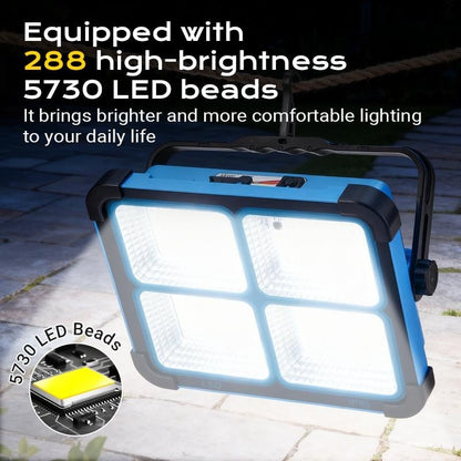 🔦Solar Rechargeable LED Work Light: 288 LED Bright Floodlight, USB-C Charging, 11000mAh, Magnetic Waterproof for Camping Emergency