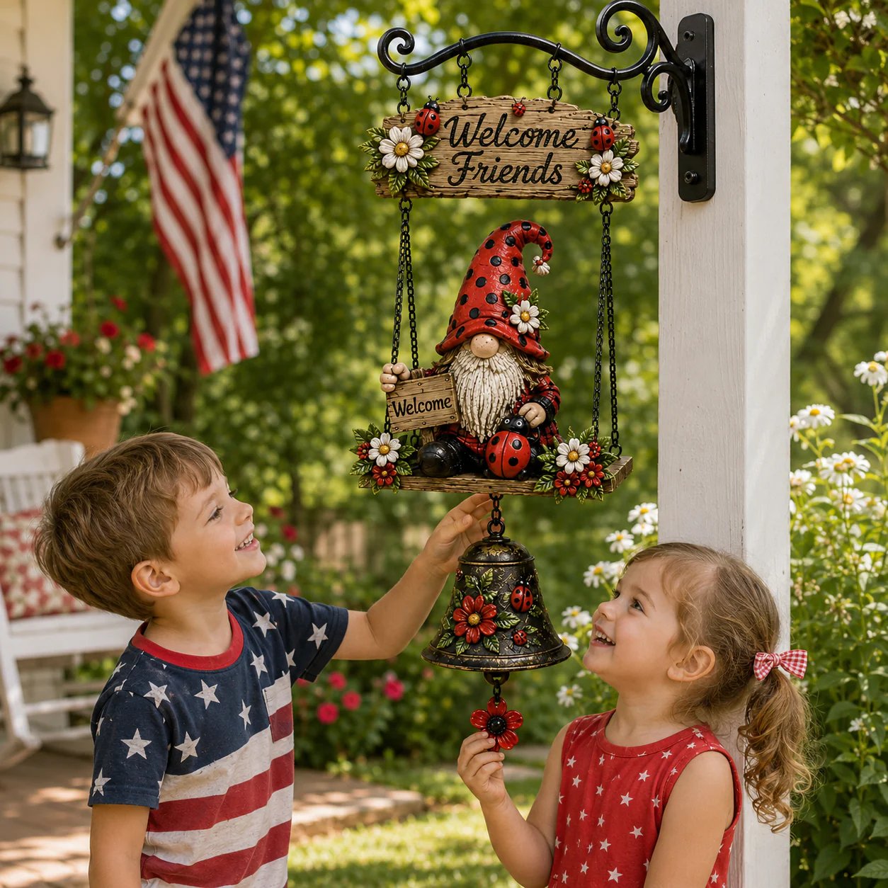 🐞🌼Rustic Garden Gnome Bell Outdoor Decor