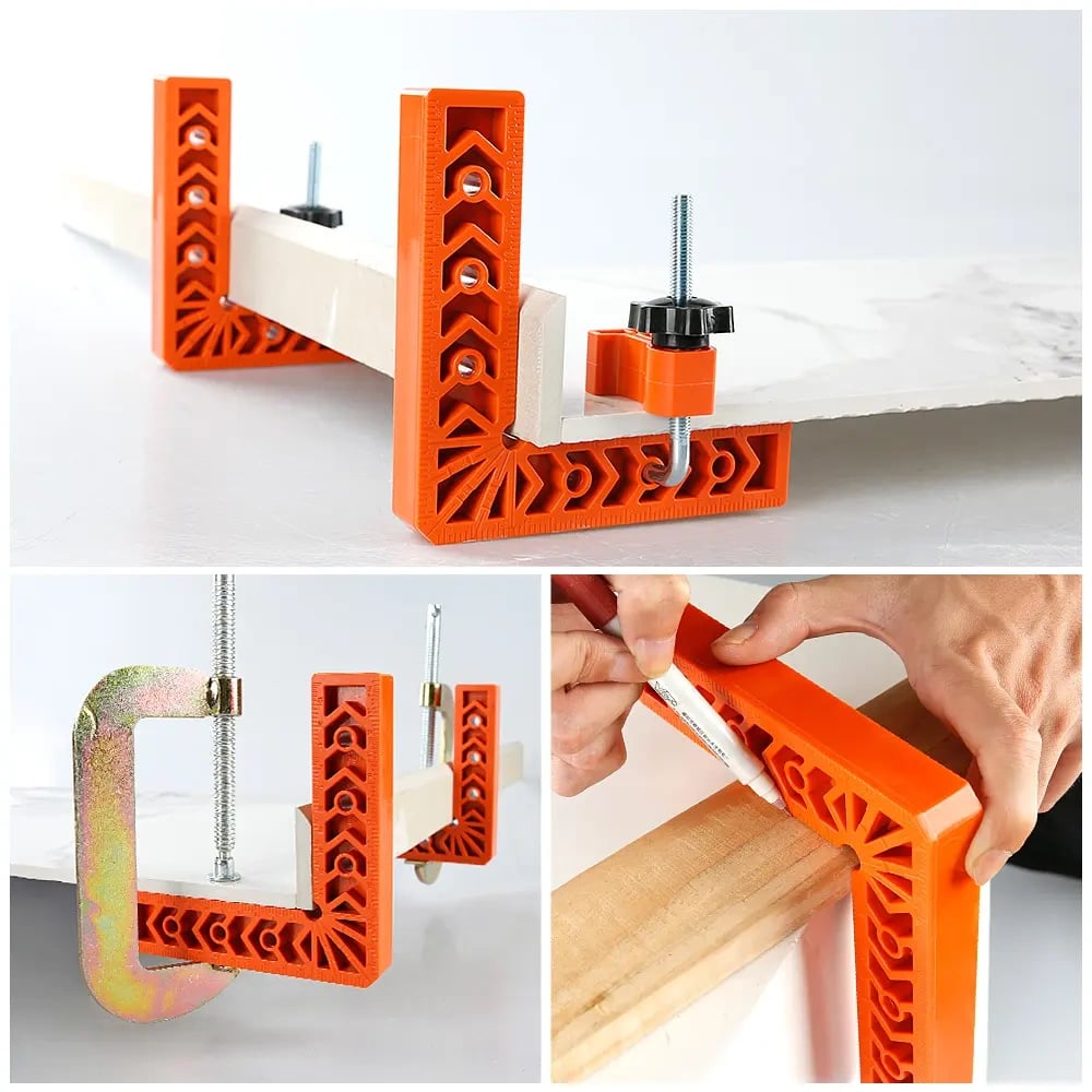 4PCS Right Angle Clamp Kit – for picture frames, boxes, Furniture, Home, cabinets or drawers & stone positioning; multi-surface adjustable fastening tool