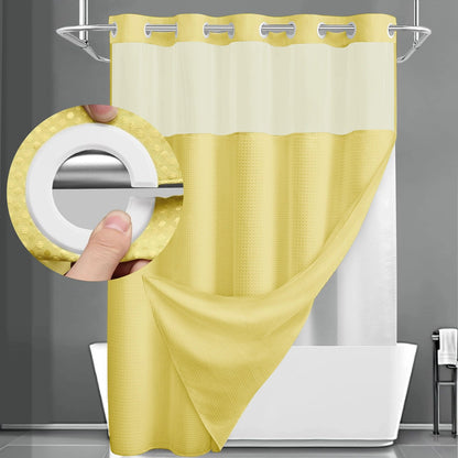 Hookless Shower Curtain with Snap-in Liner – Waterproof Double-Layer Design – Fabric Curtain with Waterproof Liner (White)