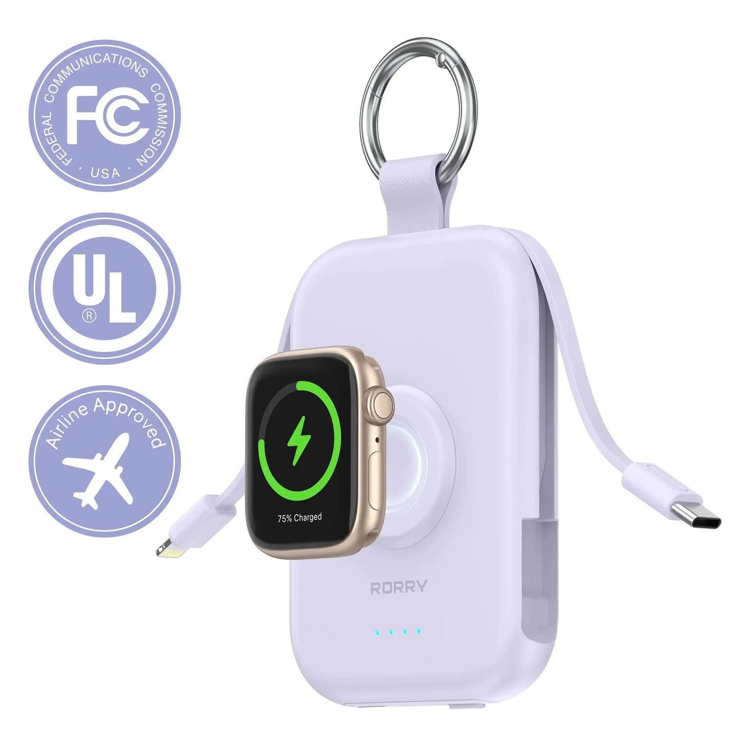 🔥5000mAh Portable Charger Power Bank with Built-in Cables Travel Keychain Battery Pack