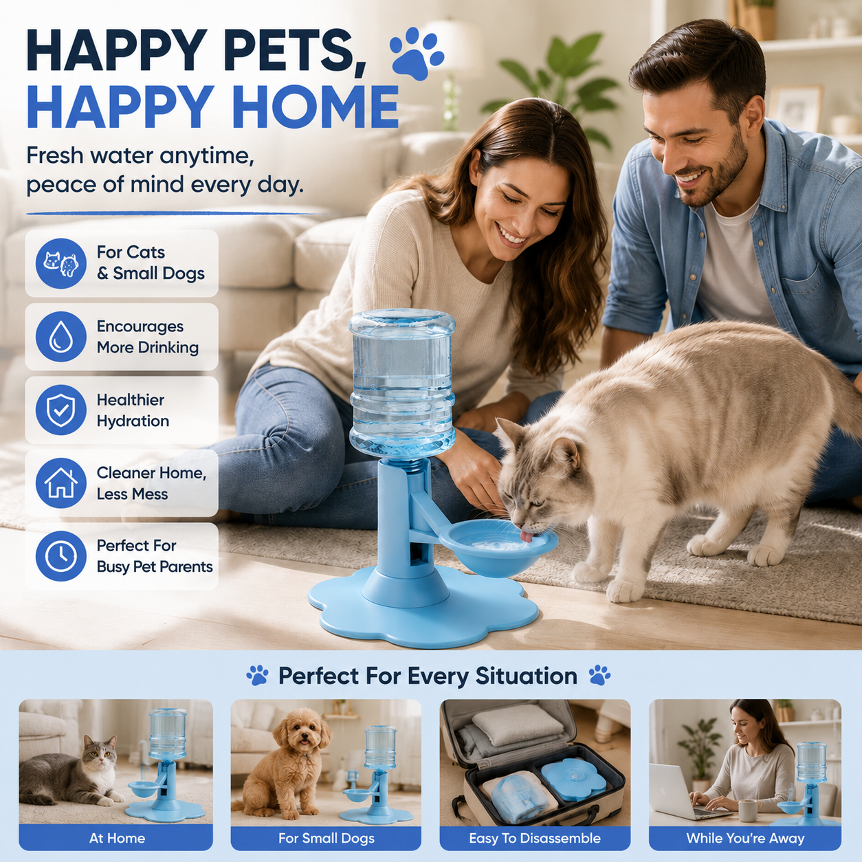 😻 Automatic Pet Water Dispenser – Gravity Self Refilling Cat & Dog Water Bowl🎁Free Water Buckets