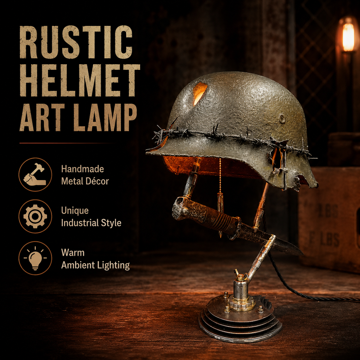 🪖 War Relic Vintage Helmet Table Lamp🎁