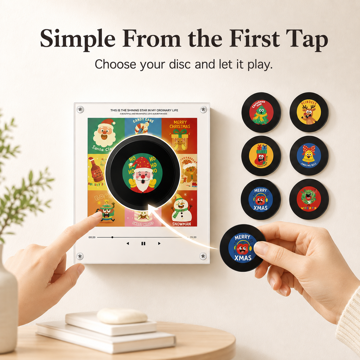 Magnetic NFC Acrylic Music Player with 9 Mini Vinyl Discs