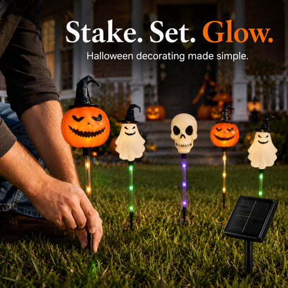 🎃 Solar Halloween Pathway Stake Lights with Pumpkins, Ghosts & Skulls 👻
